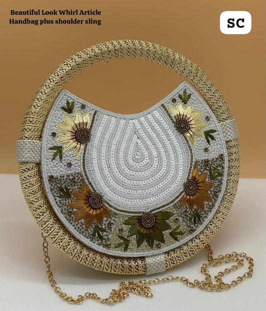 Bridal Party Wear Clutch with Kashmiri Embroidery – Silver Handle